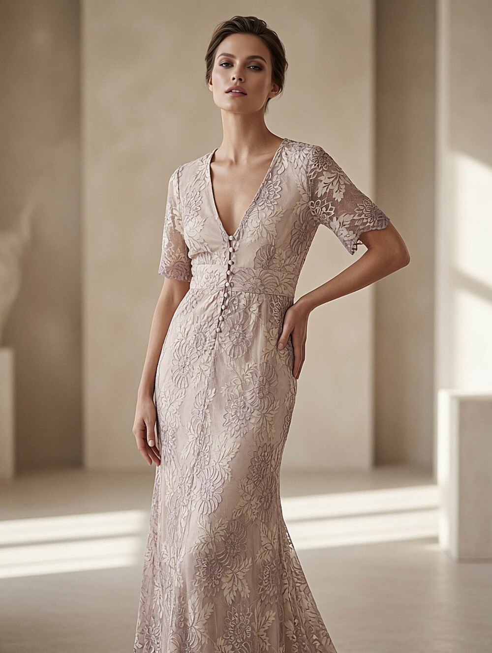 NWT! Promesa Cream Lavender Lace Maxi Dress
